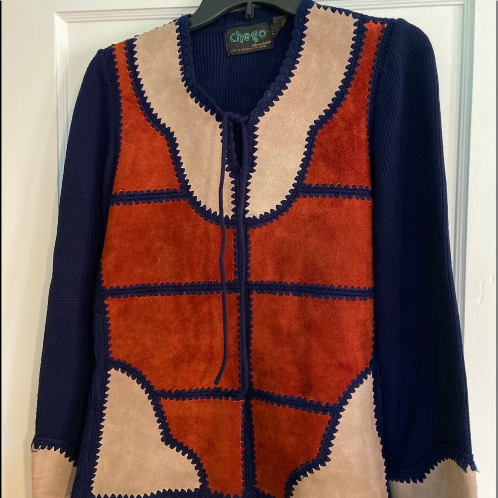 VINTAGE Chego International Womans Suede & Knit Sweater Size Small Gorgeous!!